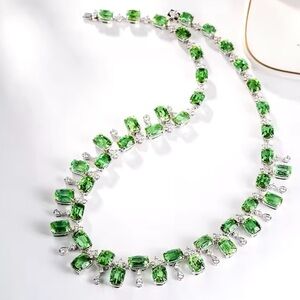 925 Sterling Silver Square CZ Green Tourmaline Necklace Women